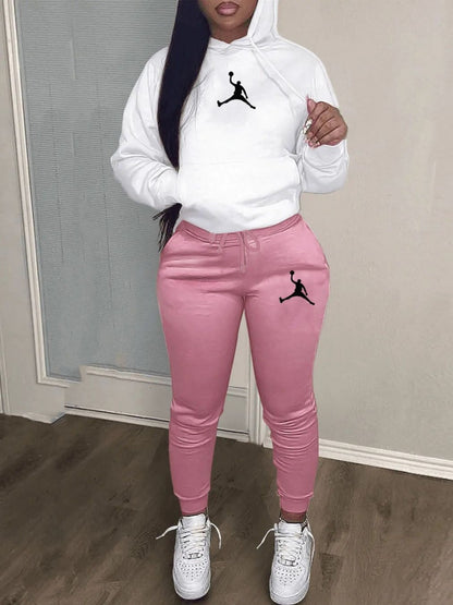 Casual Hooded Sweatshirt And Sweatpants Set