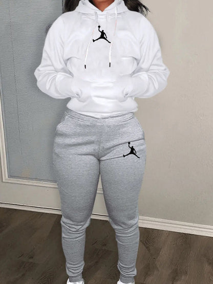 Casual Hooded Sweatshirt And Sweatpants Set