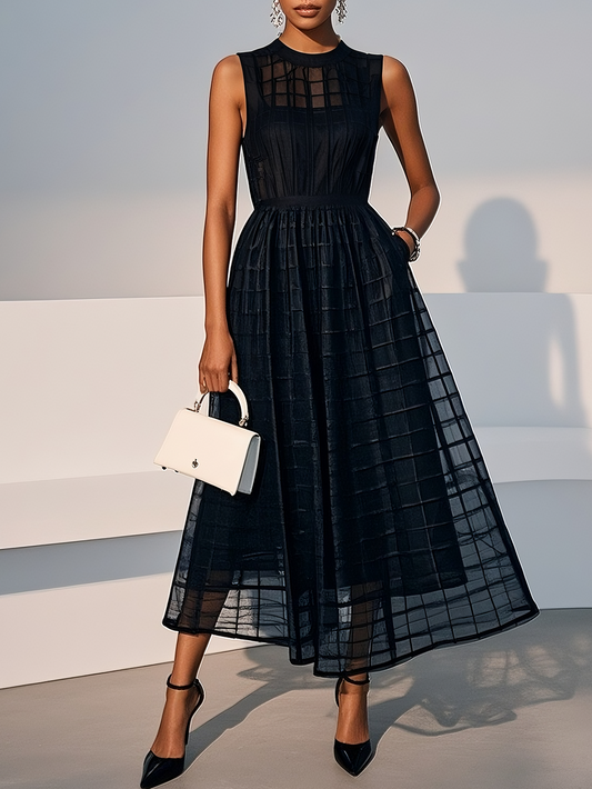 Classic Crew Neck Sleeveless A-Line Midi Dress