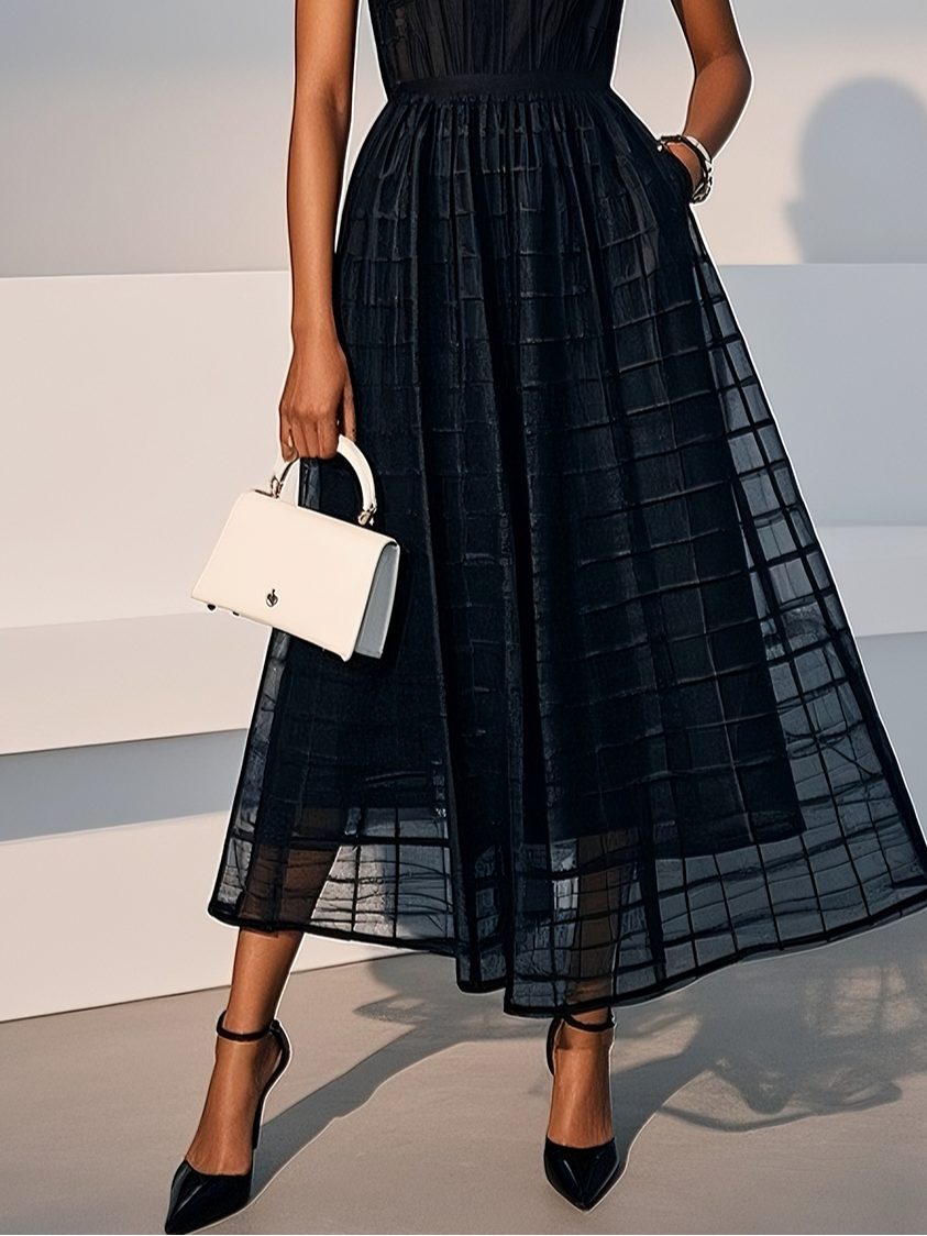 Classic Crew Neck Sleeveless A-Line Midi Dress