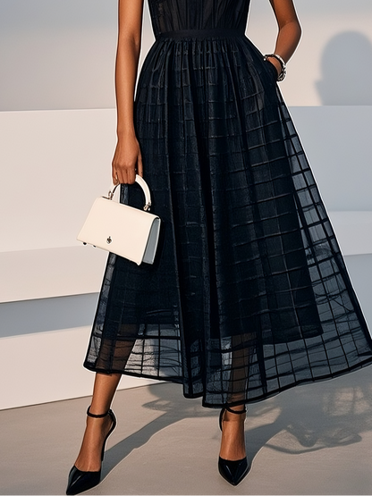 Classic Crew Neck Sleeveless A-Line Midi Dress