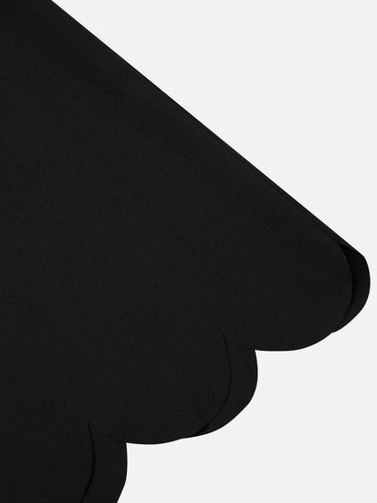 Scalloped Square Neck Short Sleeve Midi Dress