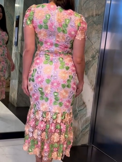Square Neck Short Sleeve Floral Dress