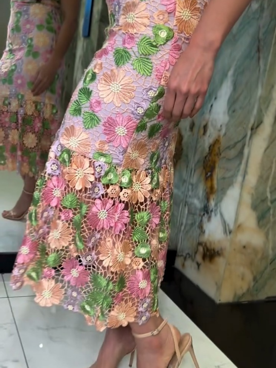 Square Neck Short Sleeve Floral Dress
