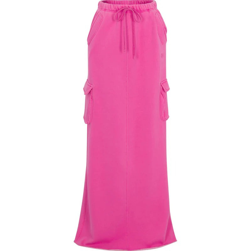 Pink Casual Hoodie And Maxi Skirt Set