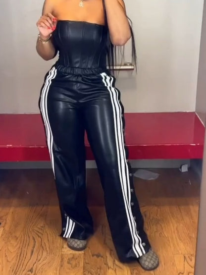 Black Faux Leather Jumpsuit