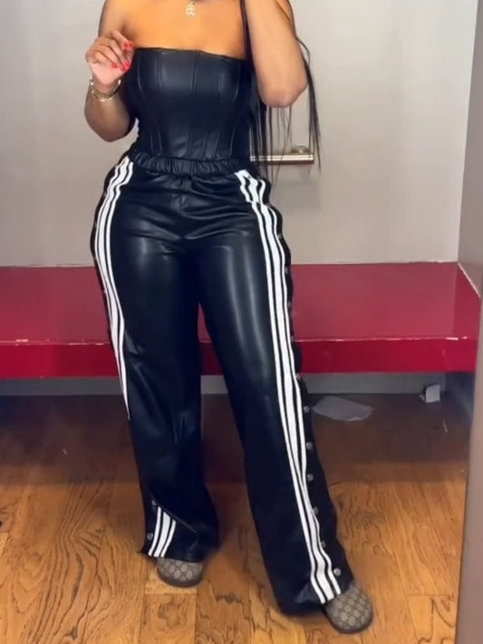Black Faux Leather Jumpsuit