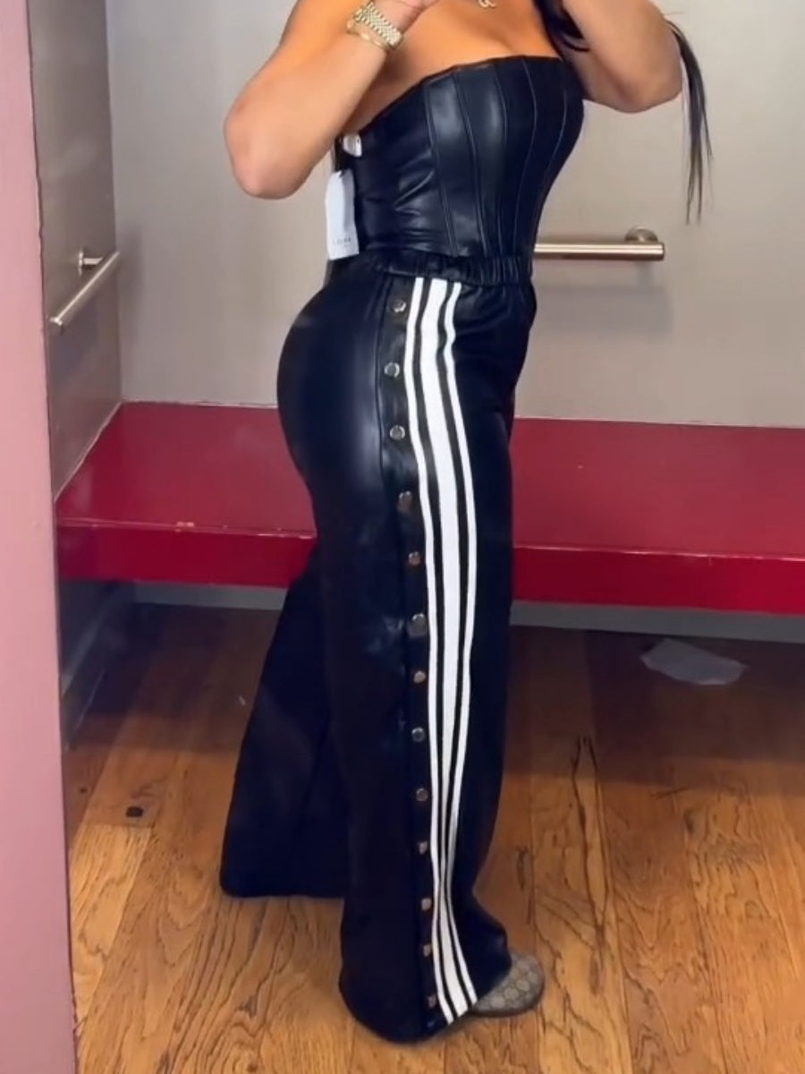 Black Faux Leather Jumpsuit