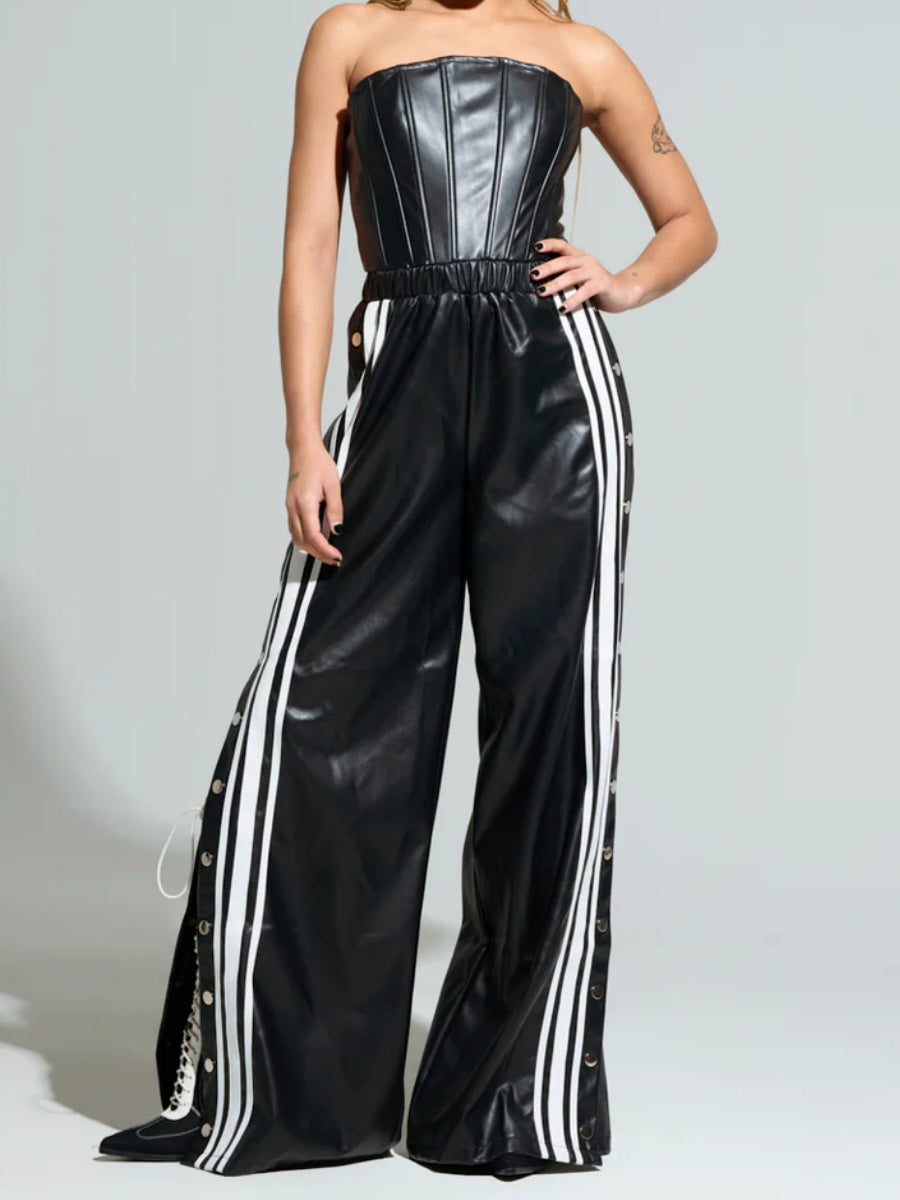 Black Faux Leather Jumpsuit