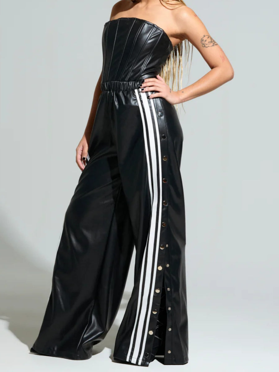 Black Faux Leather Jumpsuit