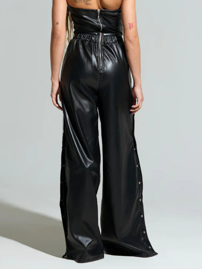 Black Faux Leather Jumpsuit