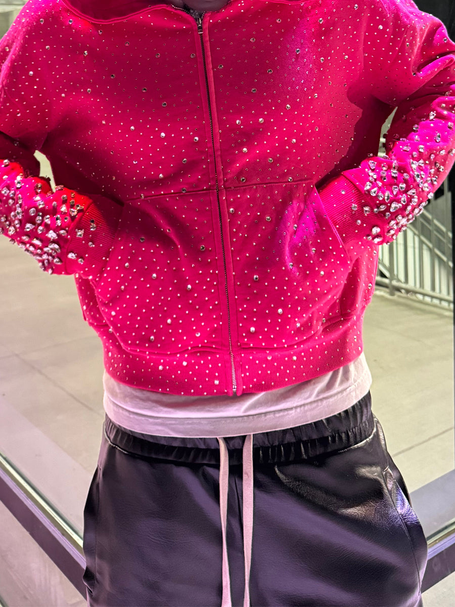 Rhinestone Sparkle Hooded Sweatshirt Coat