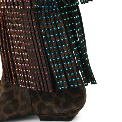 Fashion Crystal Embellished Fringe Western Boots