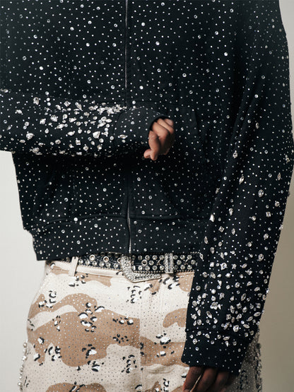 Rhinestone Sparkle Hooded Sweatshirt Coat