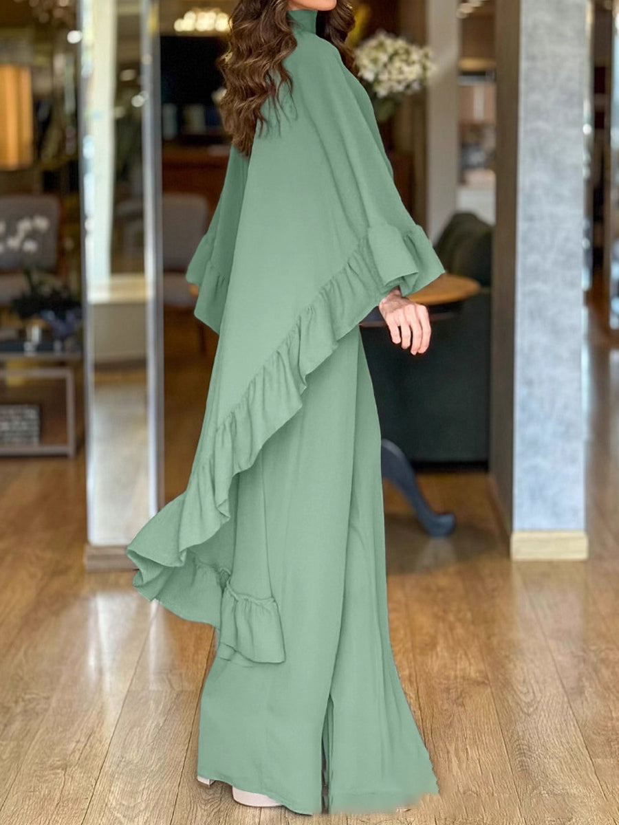 Crewneck Ruffled Blouse & Wide Leg Pants