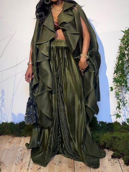 Fashion Flouced Pleated Two Pieces Set