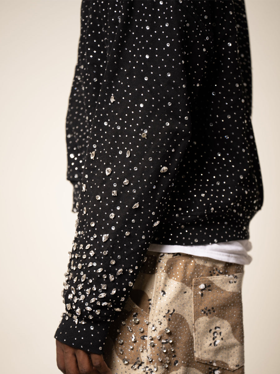 Rhinestone Sparkle Hooded Sweatshirt Coat