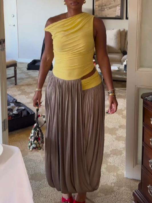 Stitched Skirt Fold Design Dress