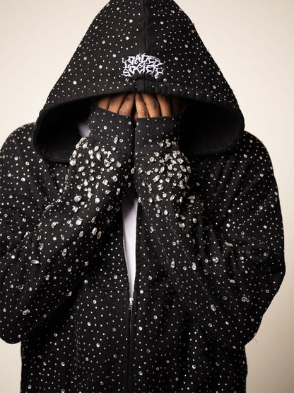 Rhinestone Sparkle Hooded Sweatshirt Coat