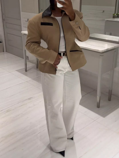 Vintage Zip Contrast Collar Jacket