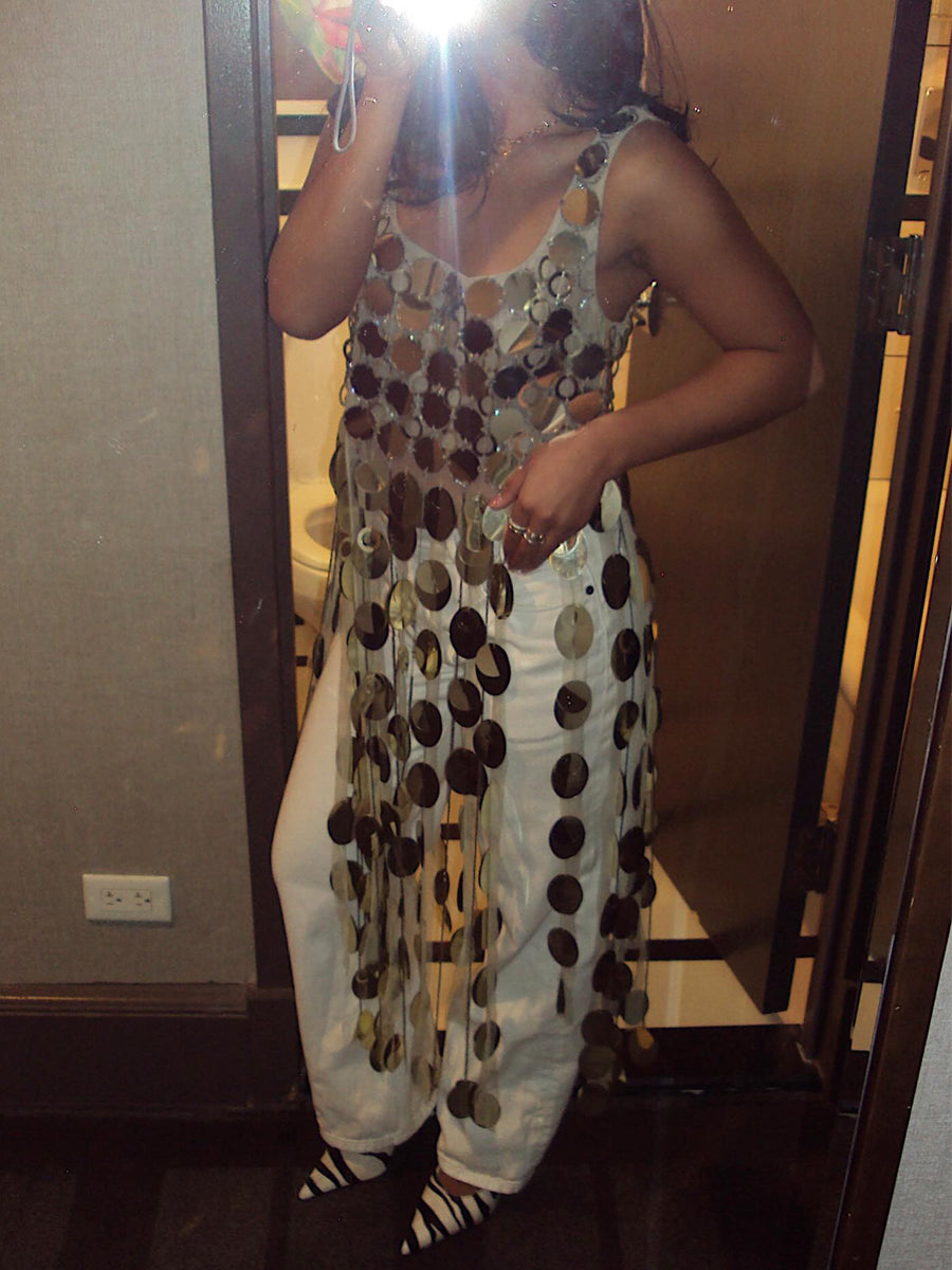 3D Fringe Hem Sequin Top