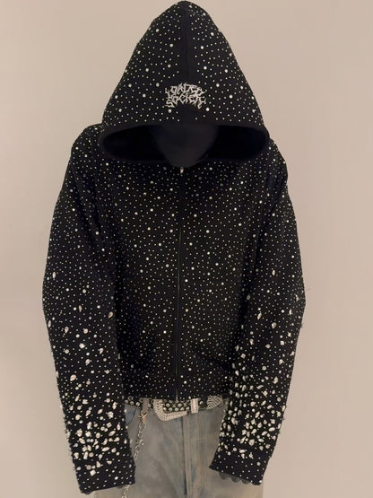 Rhinestone Sparkle Hooded Sweatshirt Coat