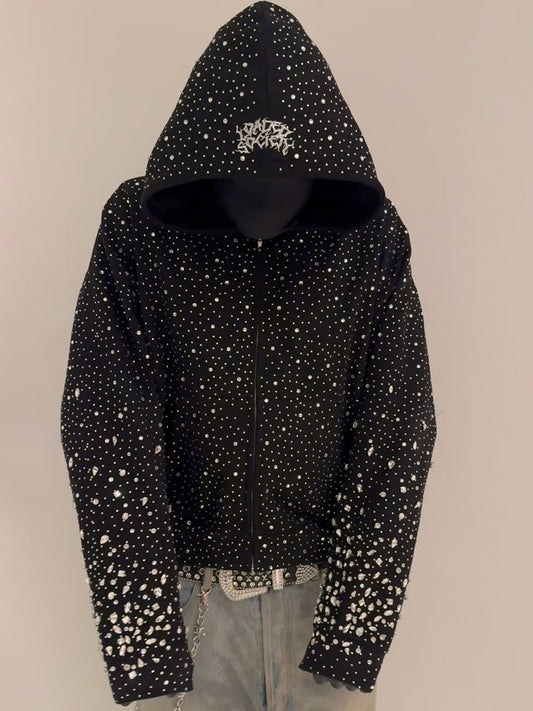 Rhinestone Sparkle Hooded Sweatshirt Coat