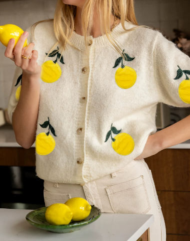 Embroidered Lemon Cardigan